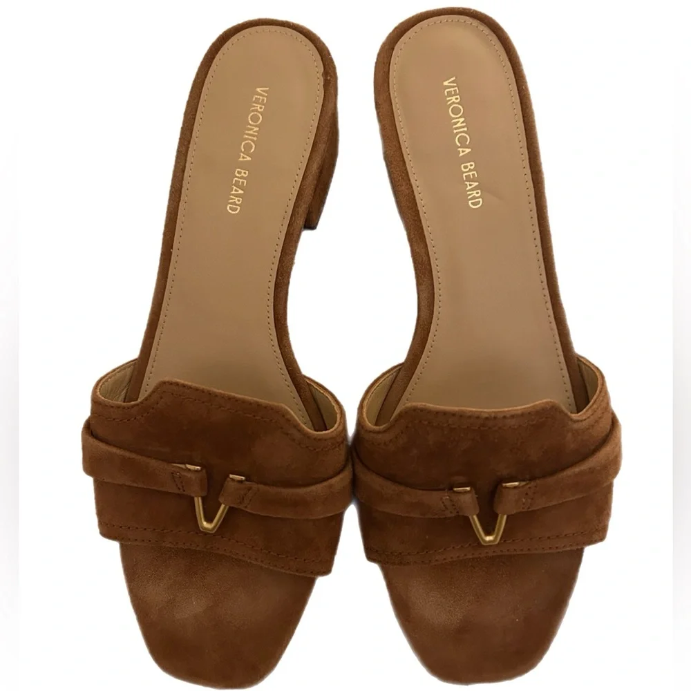 Veronica Beard Annette Suede Medallion Mule Sandals - Picture 1 of 5